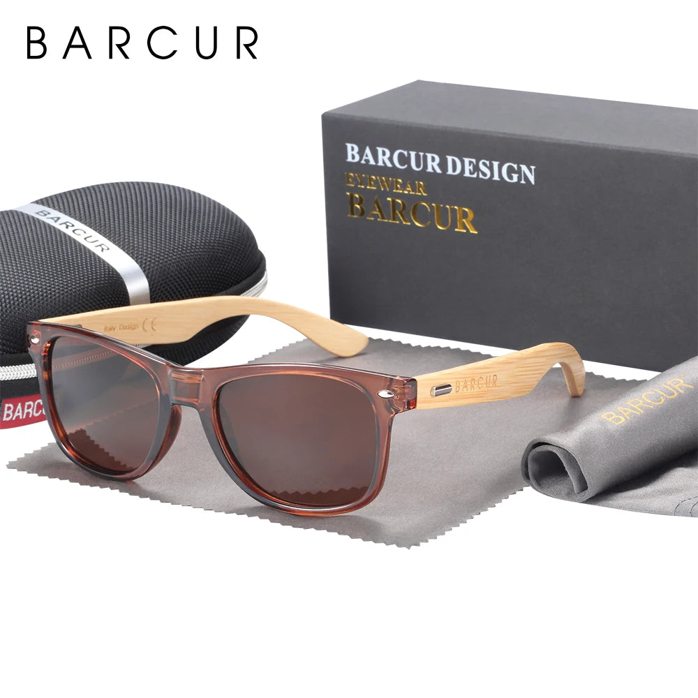 Barcur polarized bamboo sunglasses men wooden sun glasses women brand original wood uv400 oculos de sol - tea / china