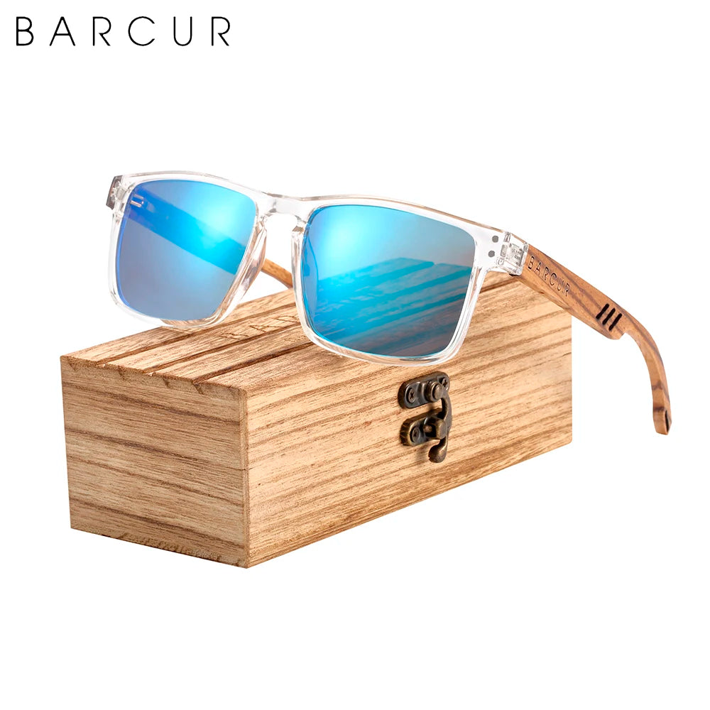 Barcur design brand wood sunglasses zebra temple wooden sun glasses men polarized vintage women uv400 protection free