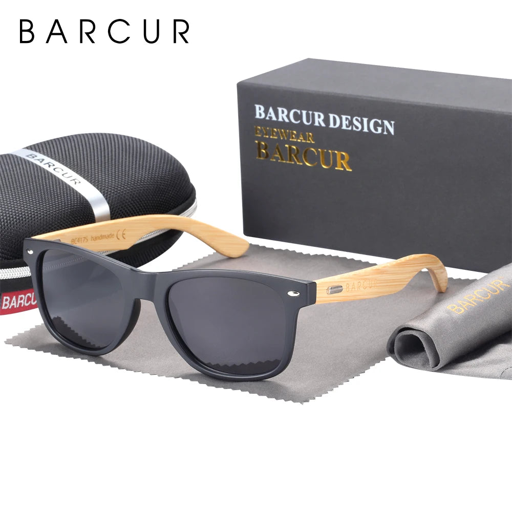 Barcur polarized bamboo sunglasses men wooden sun glasses women brand original wood uv400 oculos de sol - matte black 1